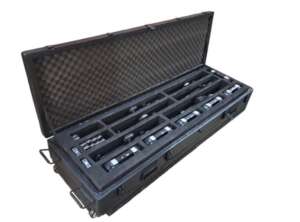 Custom foam insert for rifle case with precision-cut compartments for firearm protection