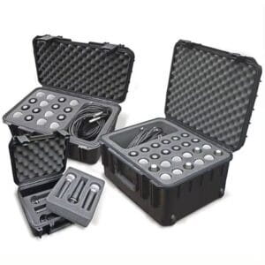 Custom foam cases for audio equipment with organized compartments for devices and accessories