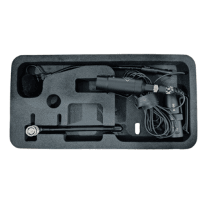 Custom foam insert for audio recording kit with secure storage for equipment