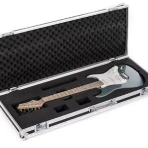 Custom foam guitar case with fitted insert for secure transport of electric guitar